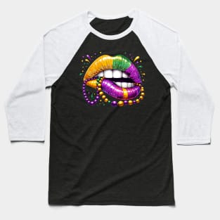 Mardi Gras Lips, Carnival Mardi Gras Outfit ,Fat Tuesday ,Flower de Luce,Mardi Gras Day, Mardi Gras Gift For Women Baseball T-Shirt